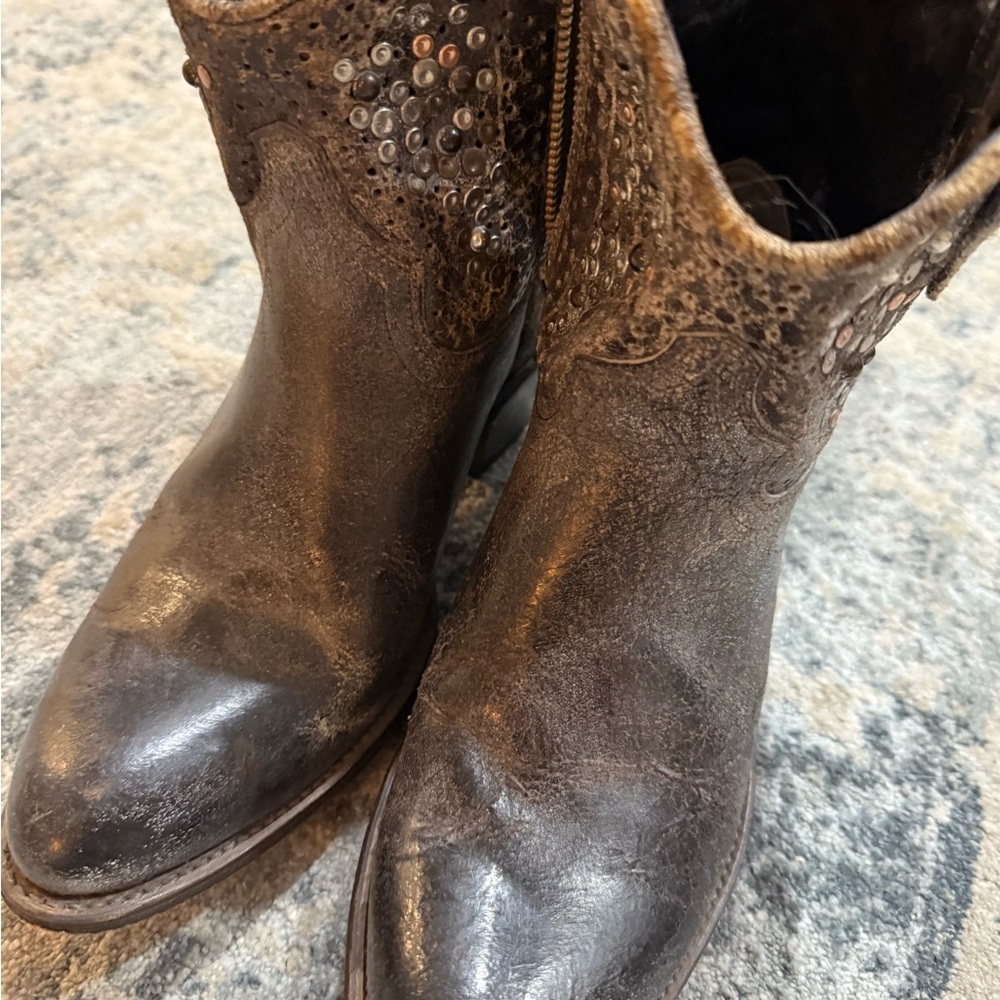 Frye Dark Brown Studded Ankle Boots